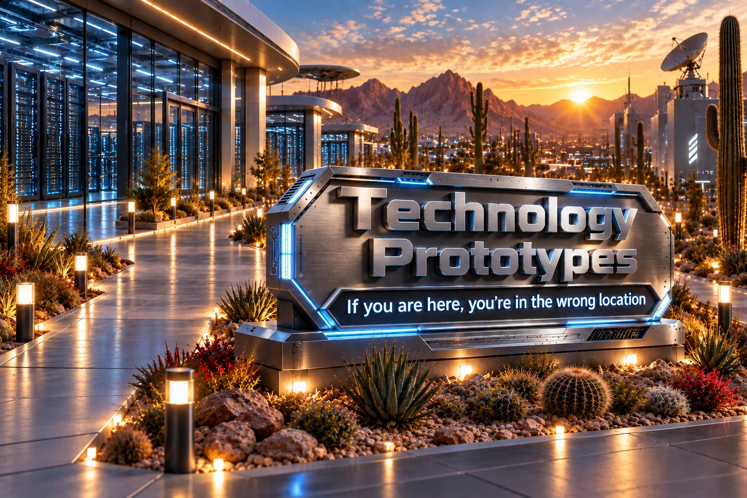 Futuristic desert technology campus and data center